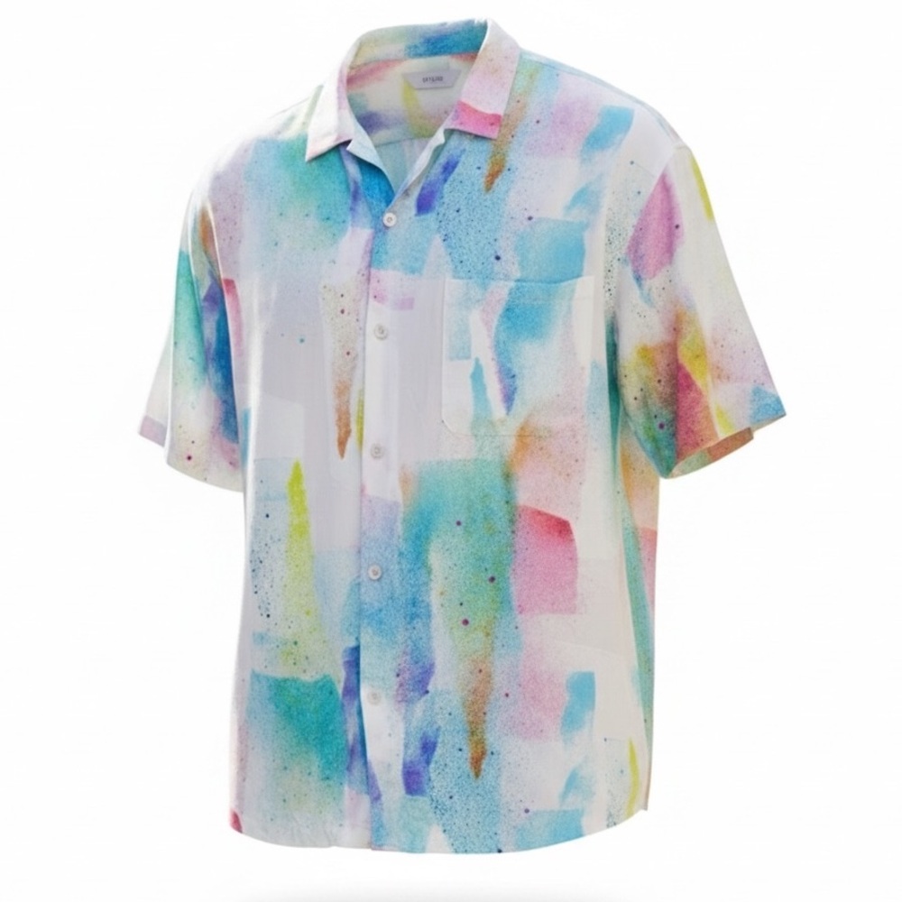 NWT JAMS WORLD Hawaiian Shirt XXL Abstract Paint Splash Rayon Button Up